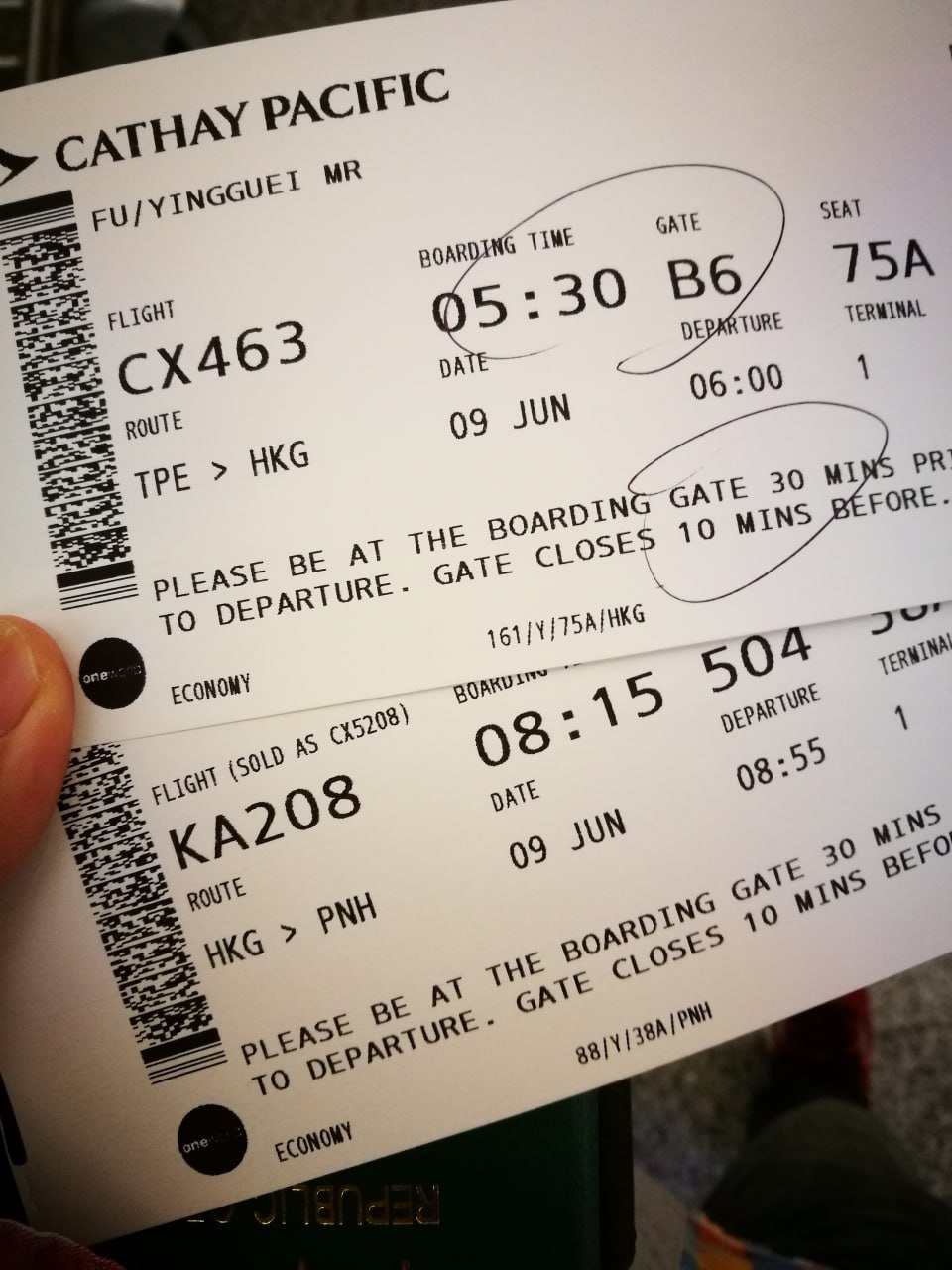 Cathay Pacific boarding pass