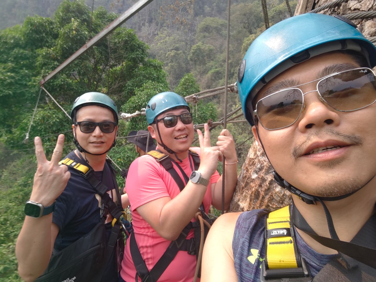 Zipline selfie with helmet on